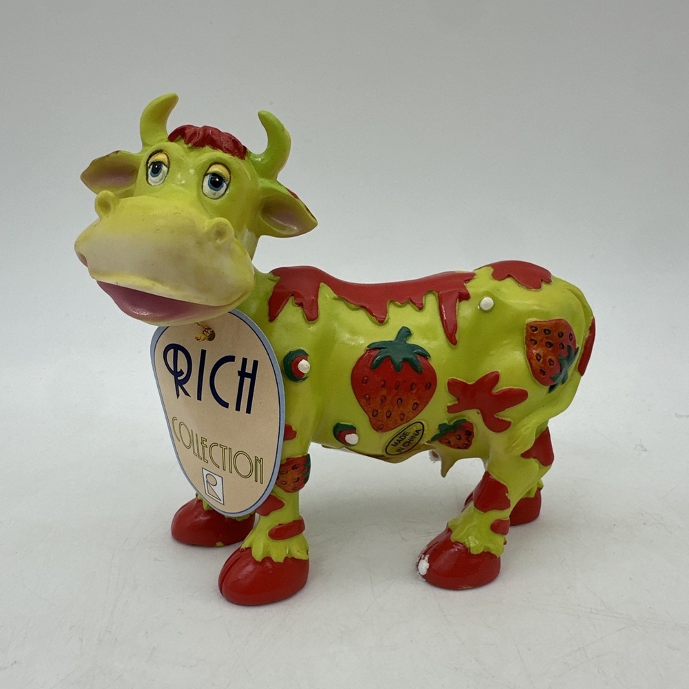 Rich Collection Resin Yellow Red Cow Strawberry Design NWT Cottage Core NOS
